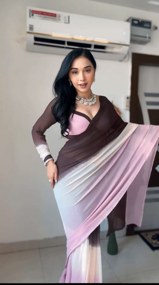 1 MIN READY TO WEAR SAREE IN PURE SOFT GEORGETTE WITH BLOUSE