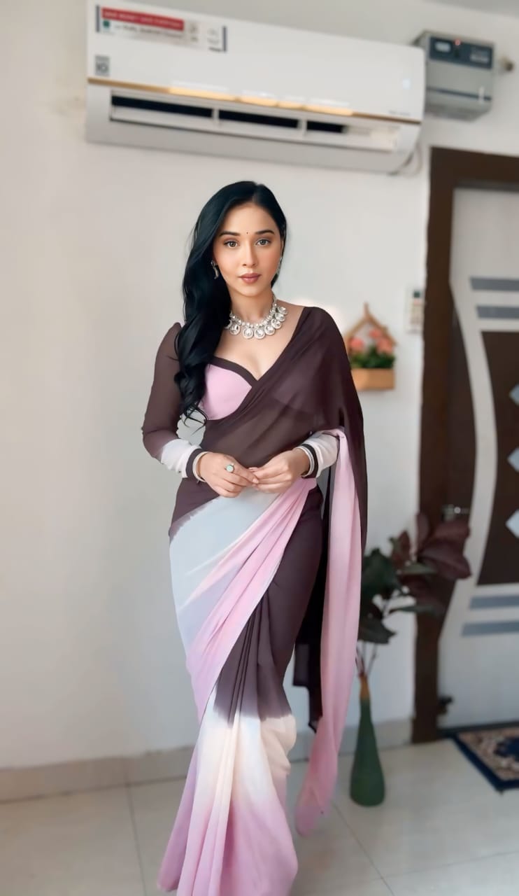 1 MIN READY TO WEAR SAREE IN PURE SOFT GEORGETTE WITH BLOUSE