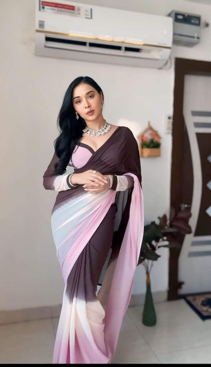 1 MIN READY TO WEAR SAREE IN PURE SOFT GEORGETTE WITH BLOUSE