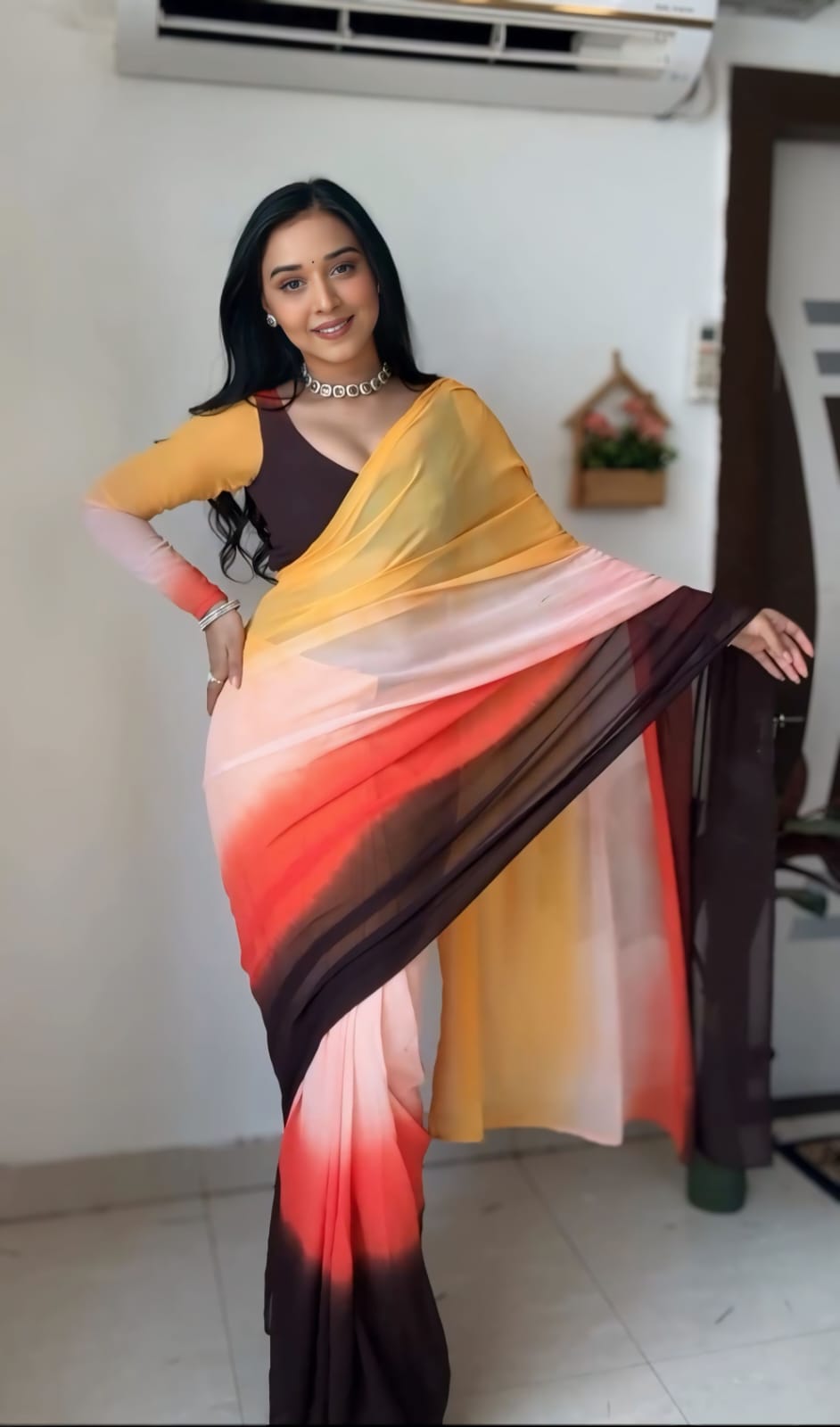1 MIN READY TO WEAR SAREE IN PURE SOFT GEORGETTE WITH BLOUSE