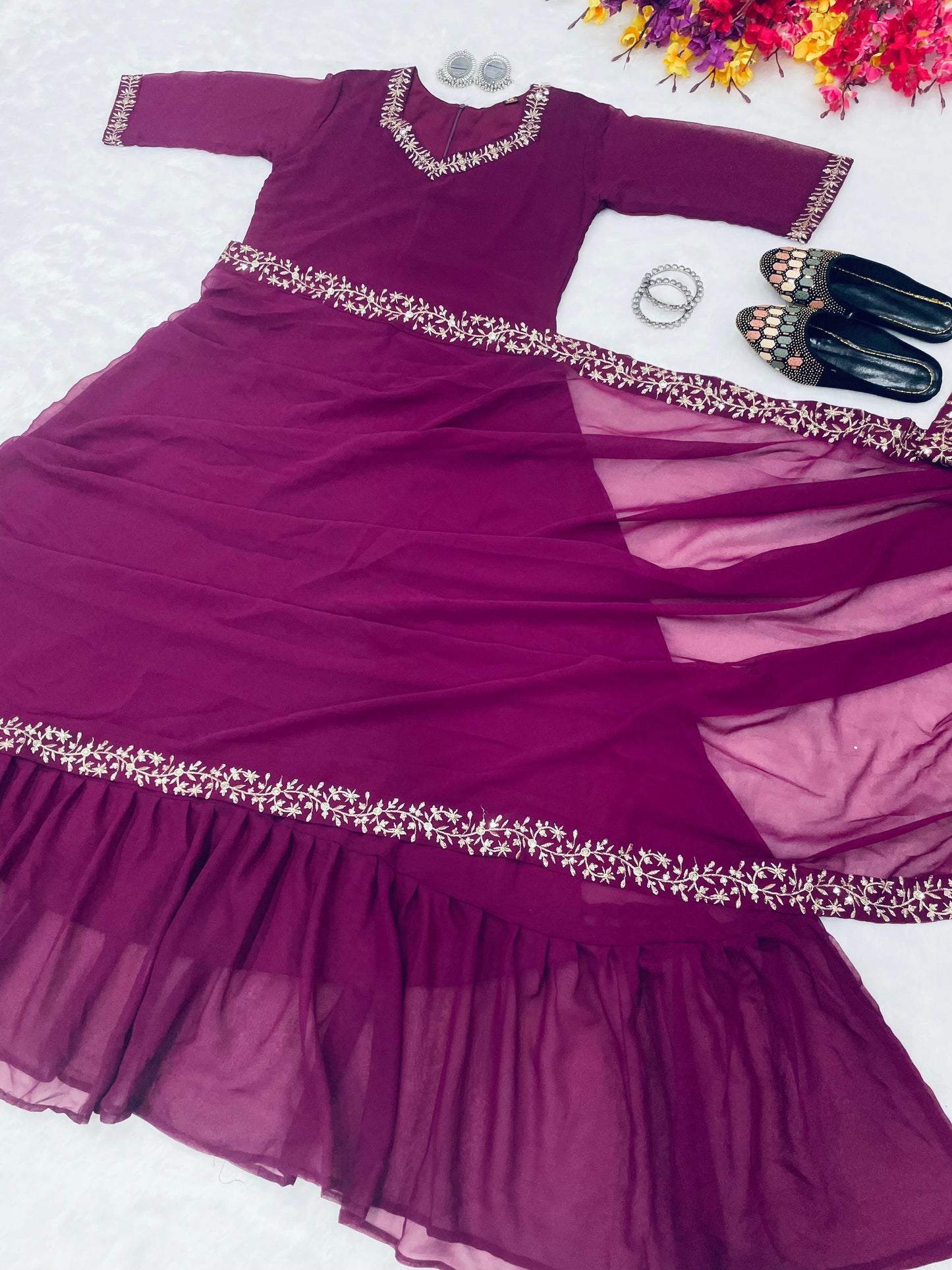 GOWN SAREE 1-MIN READY TO WEAR PREMIUM PRINTED FAUX GEORGETTE