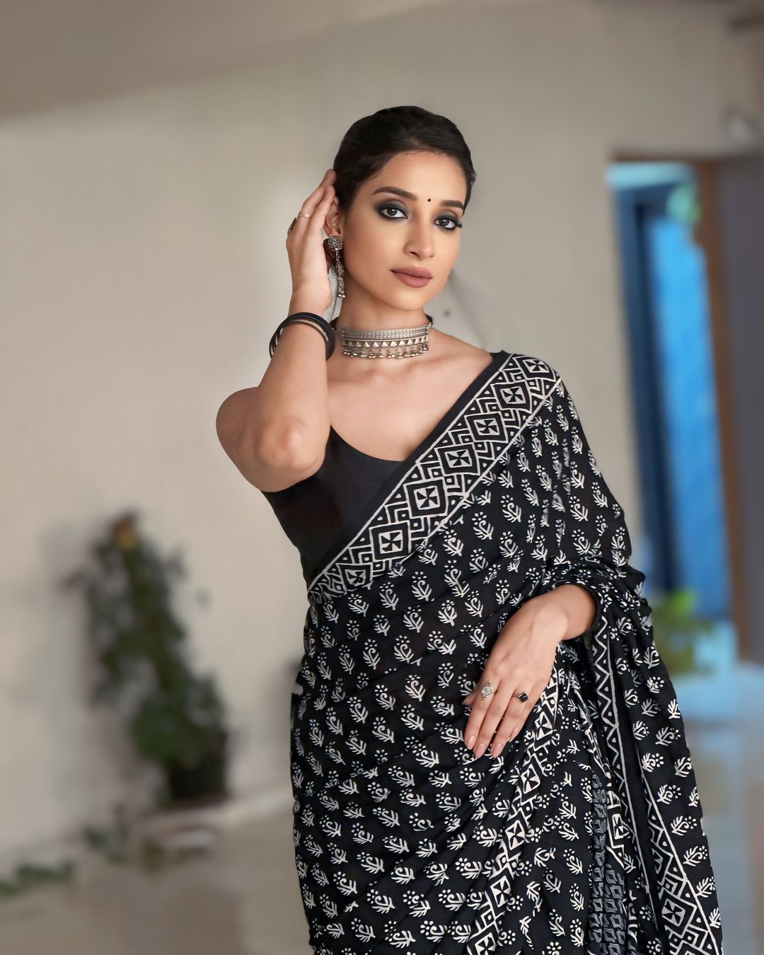 1 MINUTE READY TO WEAR BLACK PURE SOFT LINEN SILK SAREE