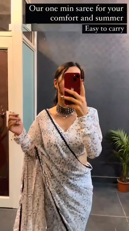 1 MIN READY TO WEAR SAREE IN PURE SOFT GEORGETTE WITH BLOUSE