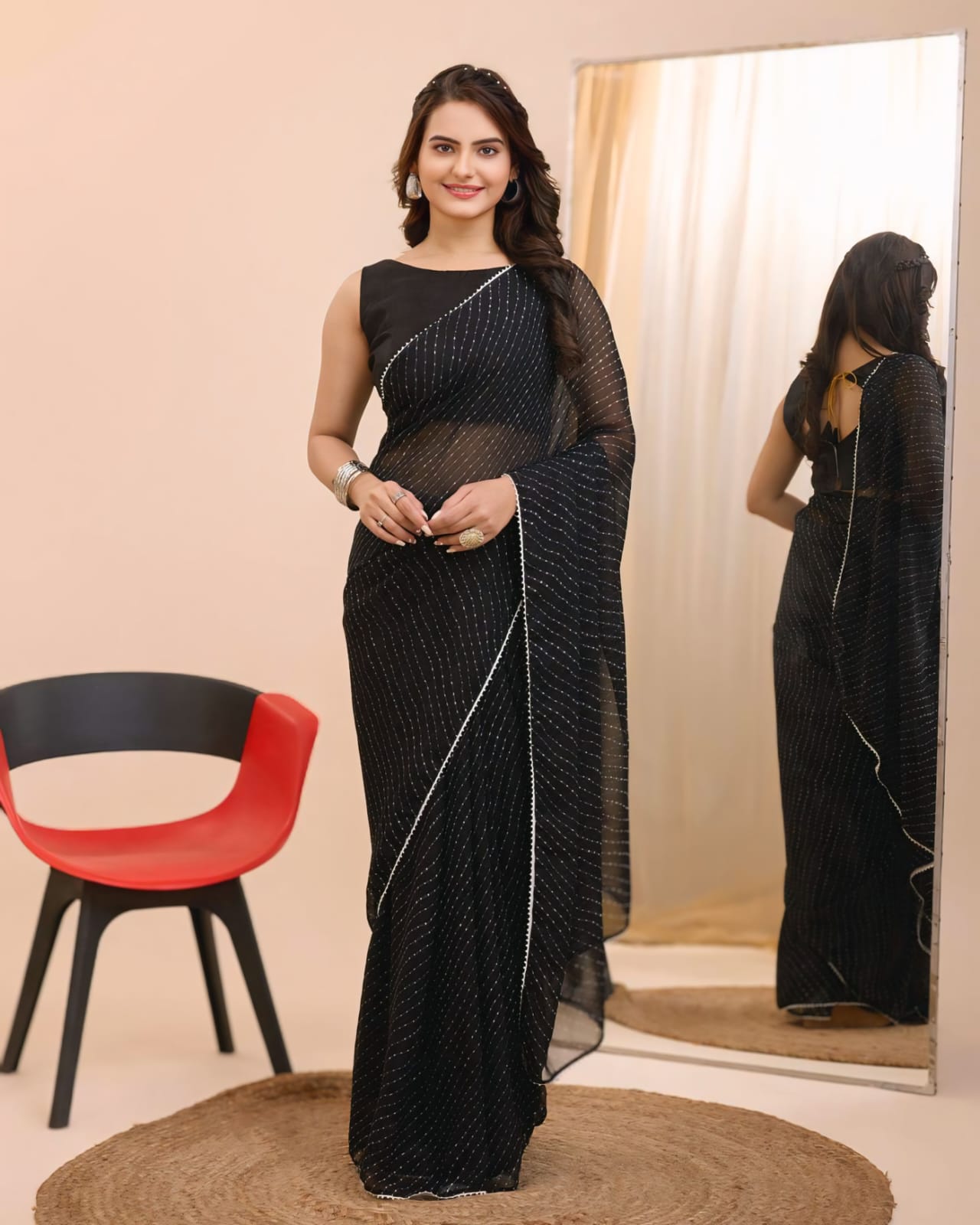 1 MINUTE READY TO WEAR LAHERIYA BANDHANI DESIGN PURE SOFT GEORGETTE SILK