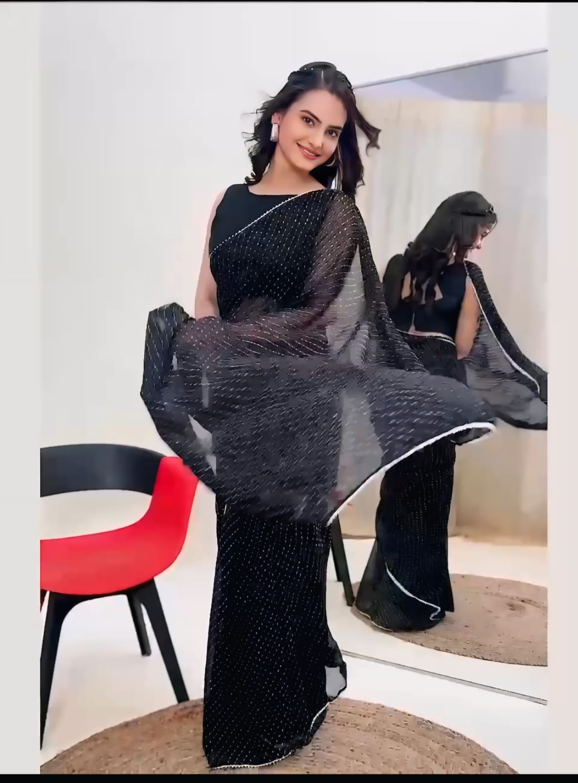 1 MINUTE READY TO WEAR LAHERIYA BANDHANI DESIGN PURE SOFT GEORGETTE SILK
