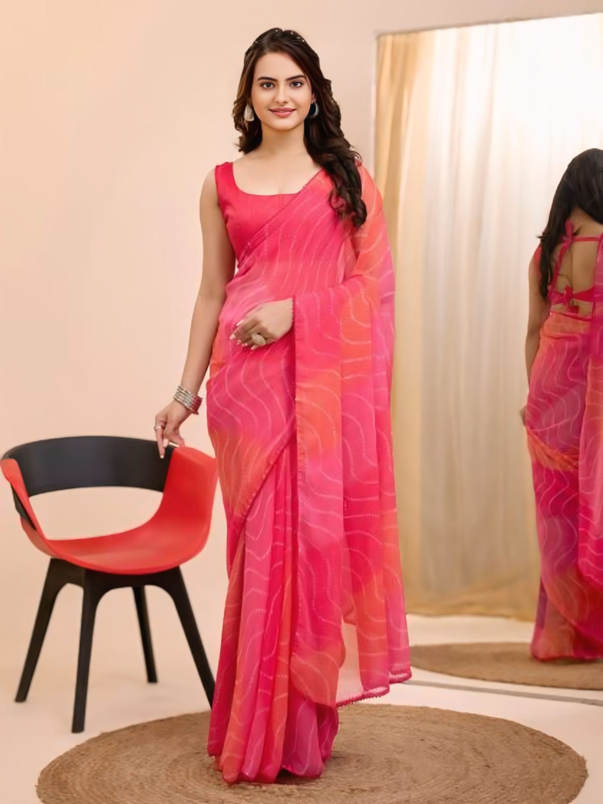 1 MINUTE READY TO WEAR LAHERIYA BANDHANI DESIGN PURE SOFT GEORGETTE SILK