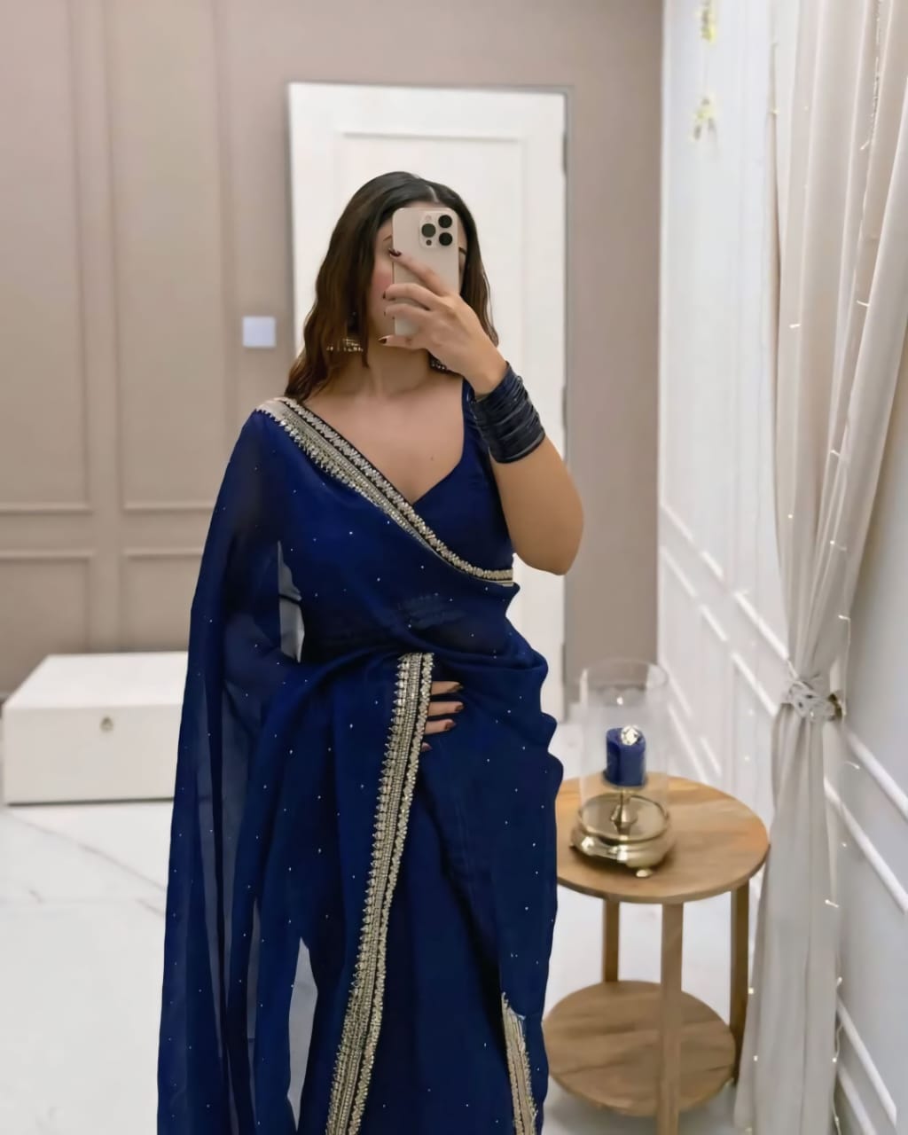 1 MIN READY TO WEAR PURE SOFT ORGANZA SILK WITH BEAUTIFUL DIAMOND WORK
