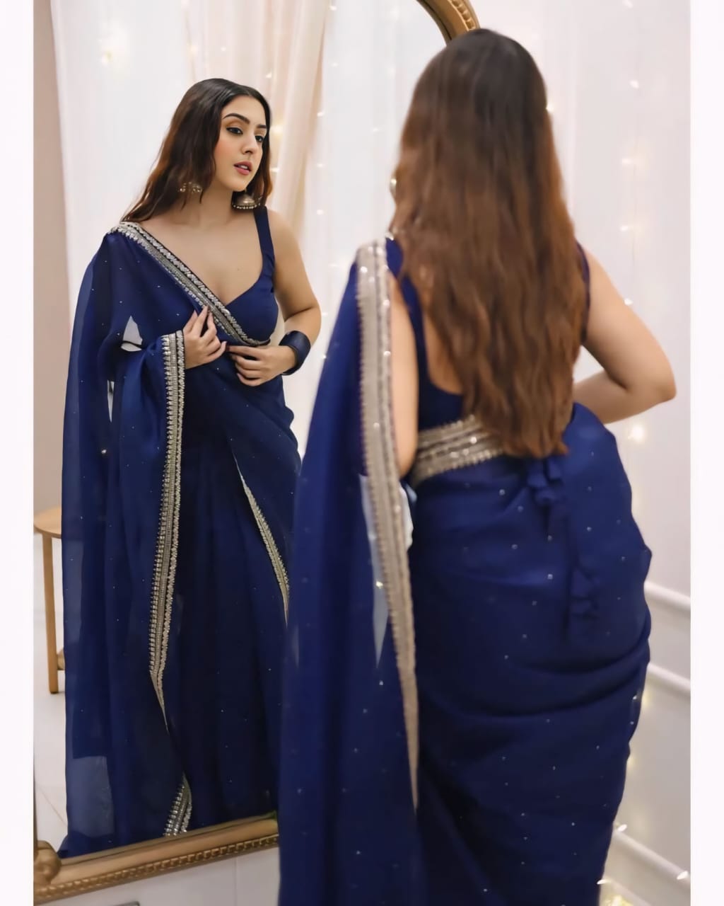 1 MIN READY TO WEAR PURE SOFT ORGANZA SILK WITH BEAUTIFUL DIAMOND WORK