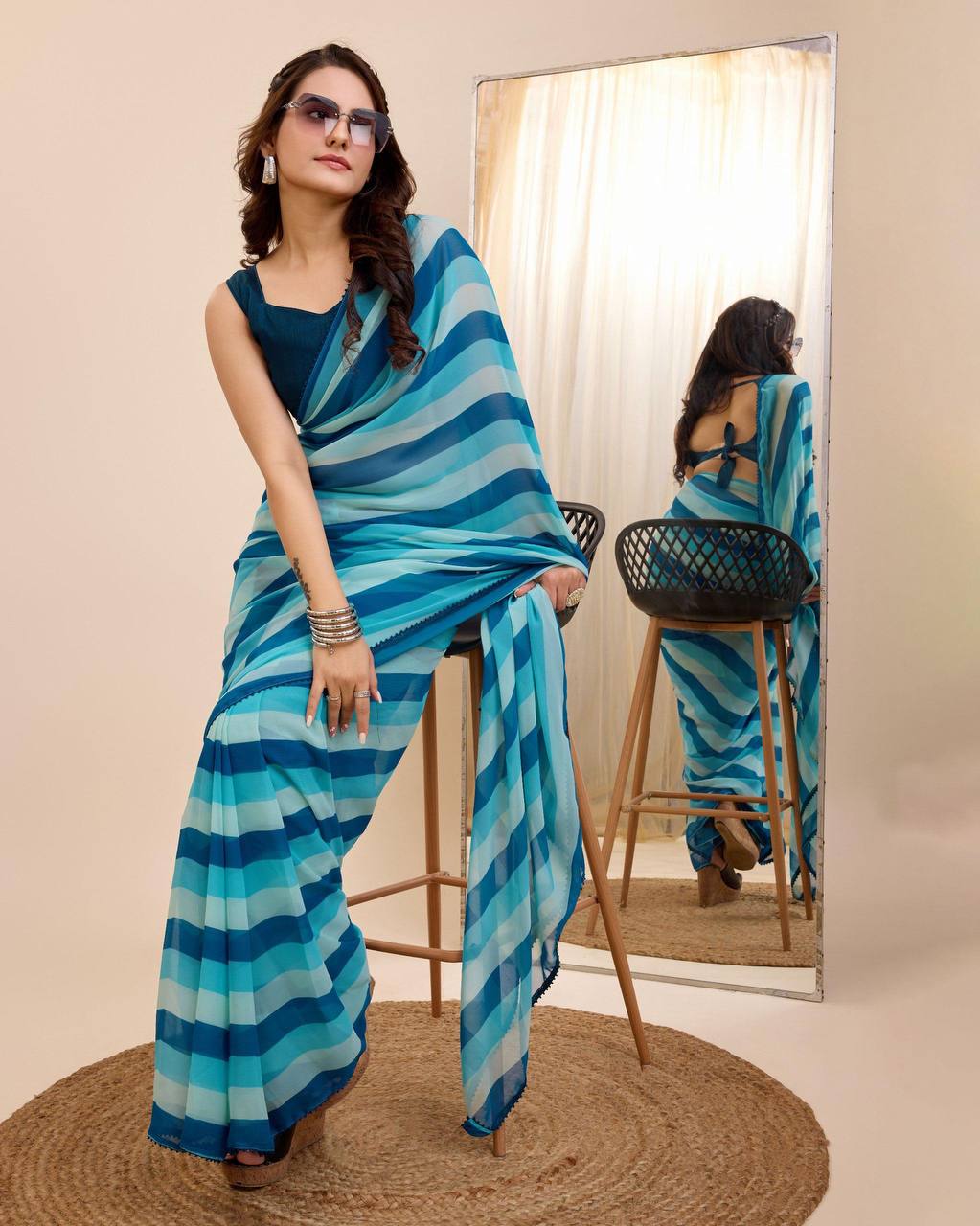 1 MIN READY TO WEAR SAREE IN PURE SOFT GEORGETTE WITH BLOUSE