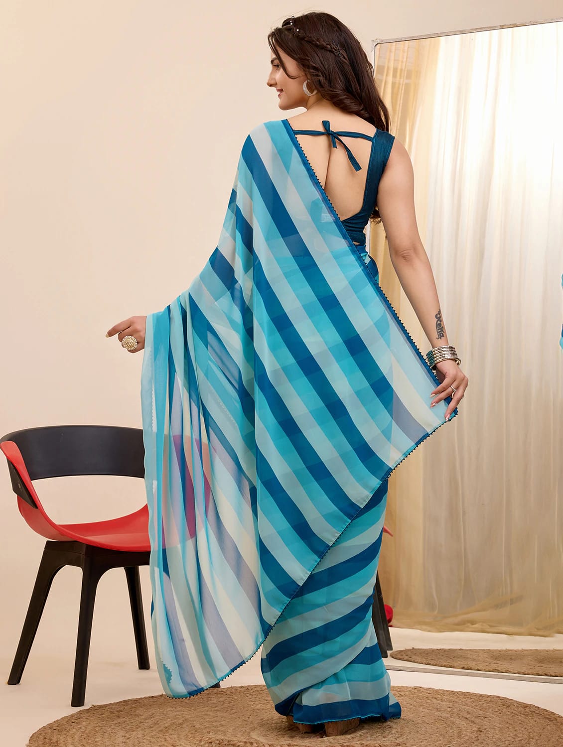 1 MIN READY TO WEAR SAREE IN PURE SOFT GEORGETTE WITH BLOUSE