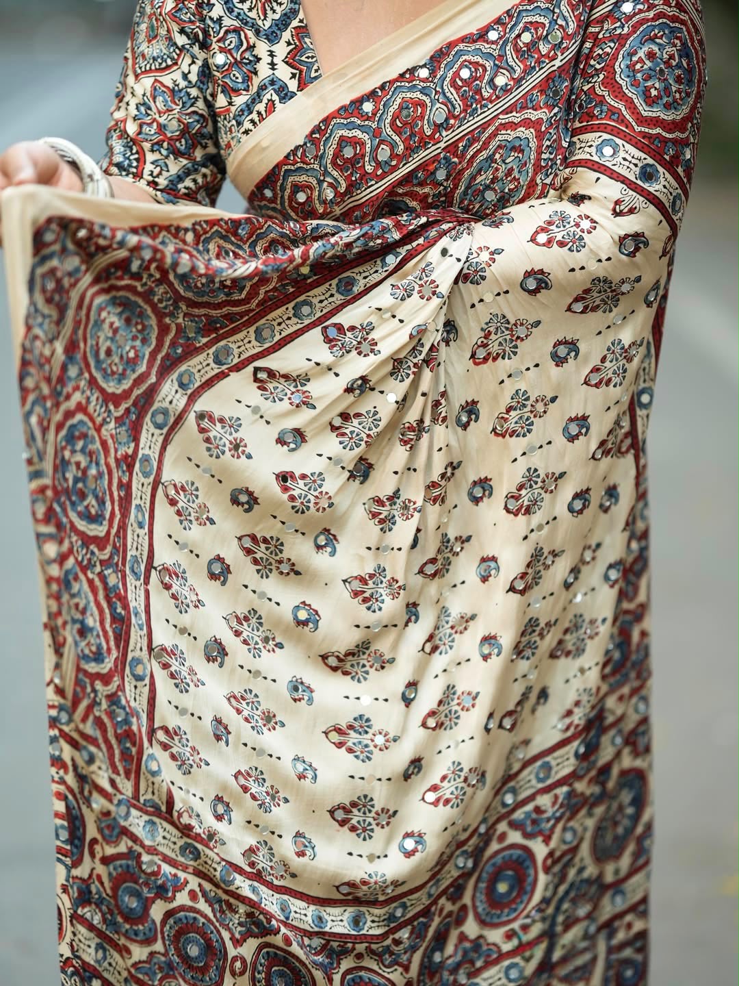 VINTAGE-INSPIRED MODAL SILK SAREE WITH REAL MIRROR