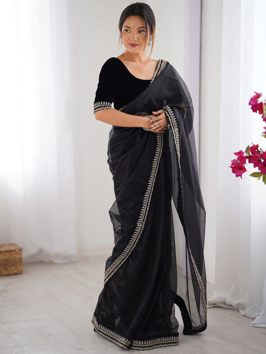 SOFT TWIL NET SILK EMBROIDERY WORK SAREE