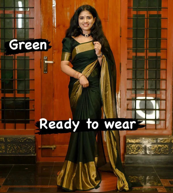1-Min Ready to Wear Saree in Premium Chiffon Silk With Zari Pattaa
