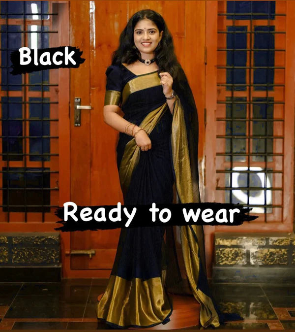 1-Min Ready to Wear Saree in Premium Chiffon Silk With Zari Pattaa