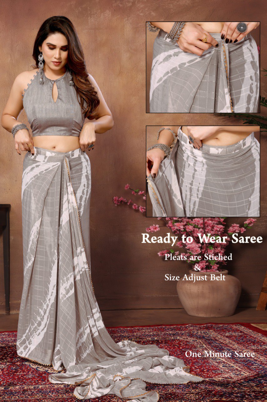 1-MIN READY TO WEAR SAREE IN HEAVY GEORGETTE WITH BANGLORI BLOUSE
