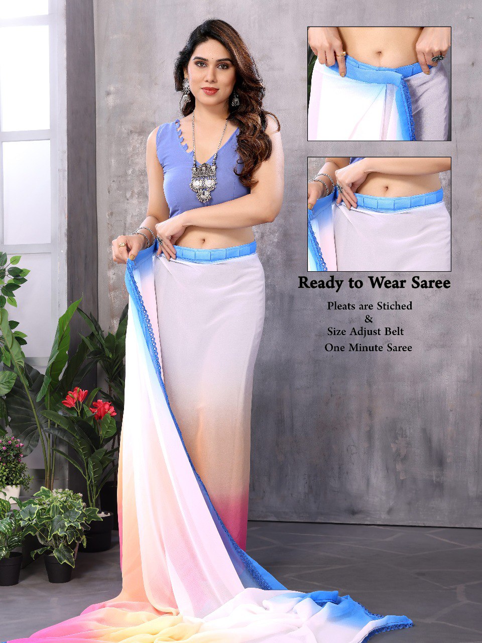 1 MIN READY TO WEAR SAREE IN GEORGETTE WITH BANGLORI BLOUSE