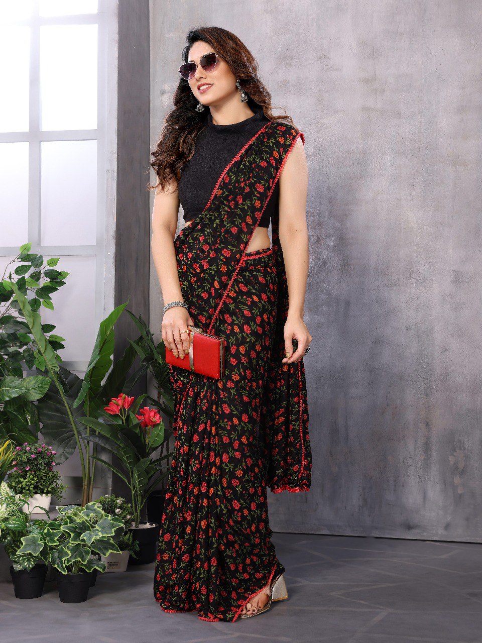 1 MIN READY TO WEAR SAREE IN GEORGETTE WITH BANGLORI BLOUSE