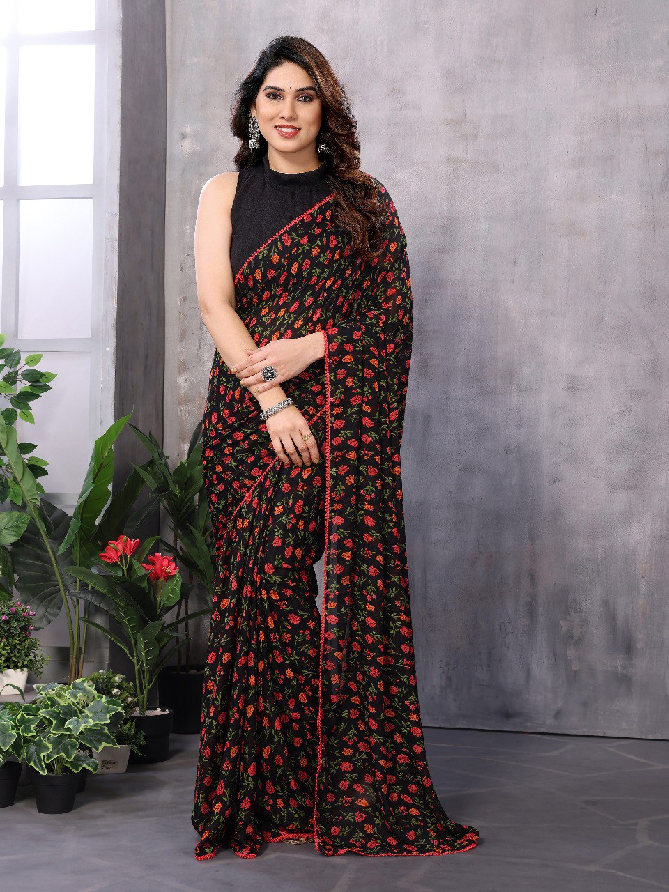 1 MIN READY TO WEAR SAREE IN GEORGETTE WITH BANGLORI BLOUSE