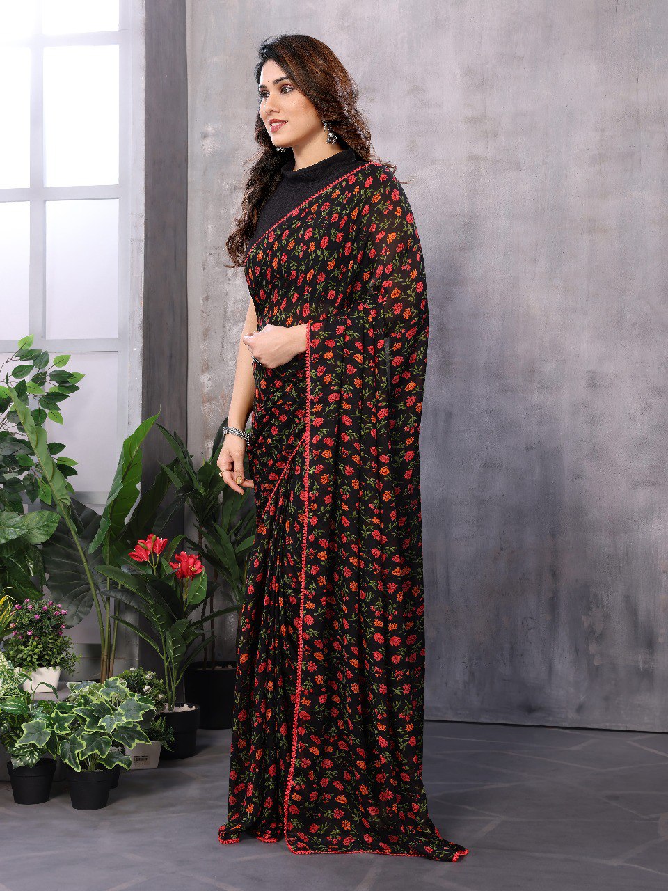 1 MIN READY TO WEAR SAREE IN GEORGETTE WITH BANGLORI BLOUSE