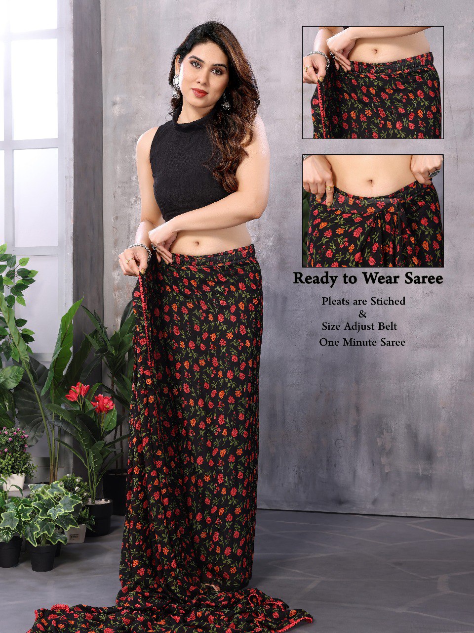 1 MIN READY TO WEAR SAREE IN GEORGETTE WITH BANGLORI BLOUSE