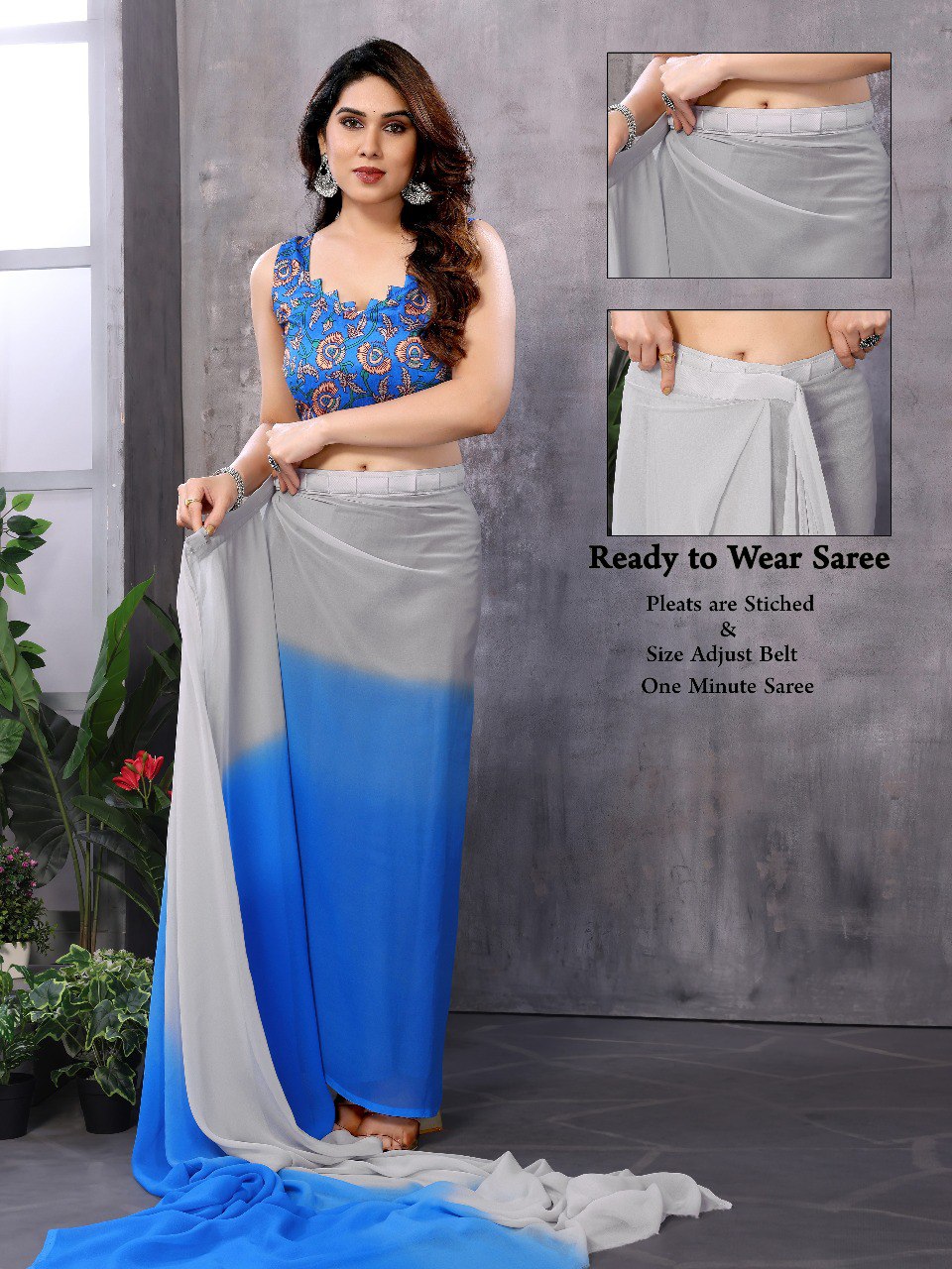 1 MIN READY TO WEAR SAREE IN GEORGETTE WITH BANGLORI BLOUSE