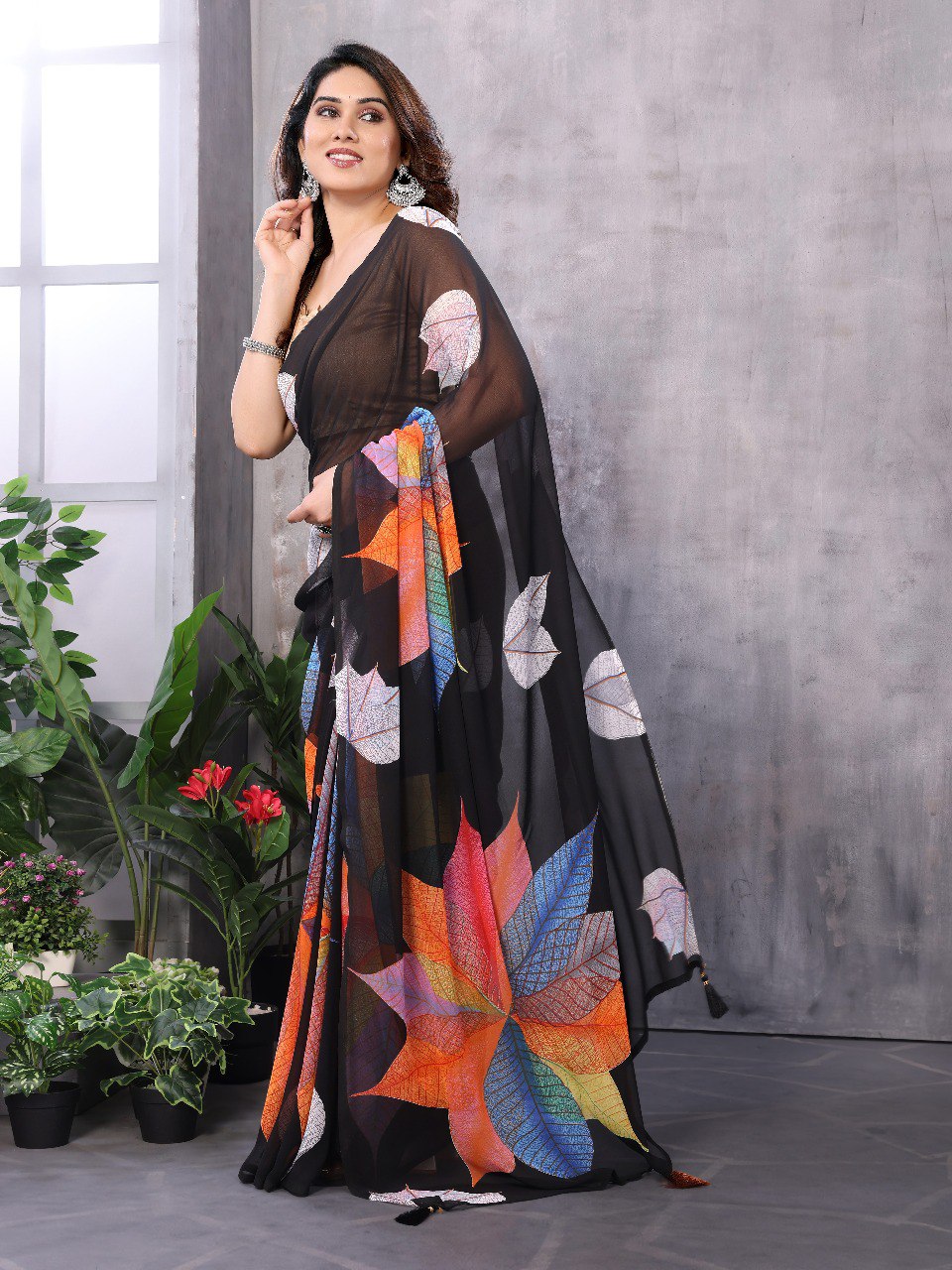 1 MIN READY TO WEAR SAREE IN GEORGETTE WITH BANGLORI BLOUSE