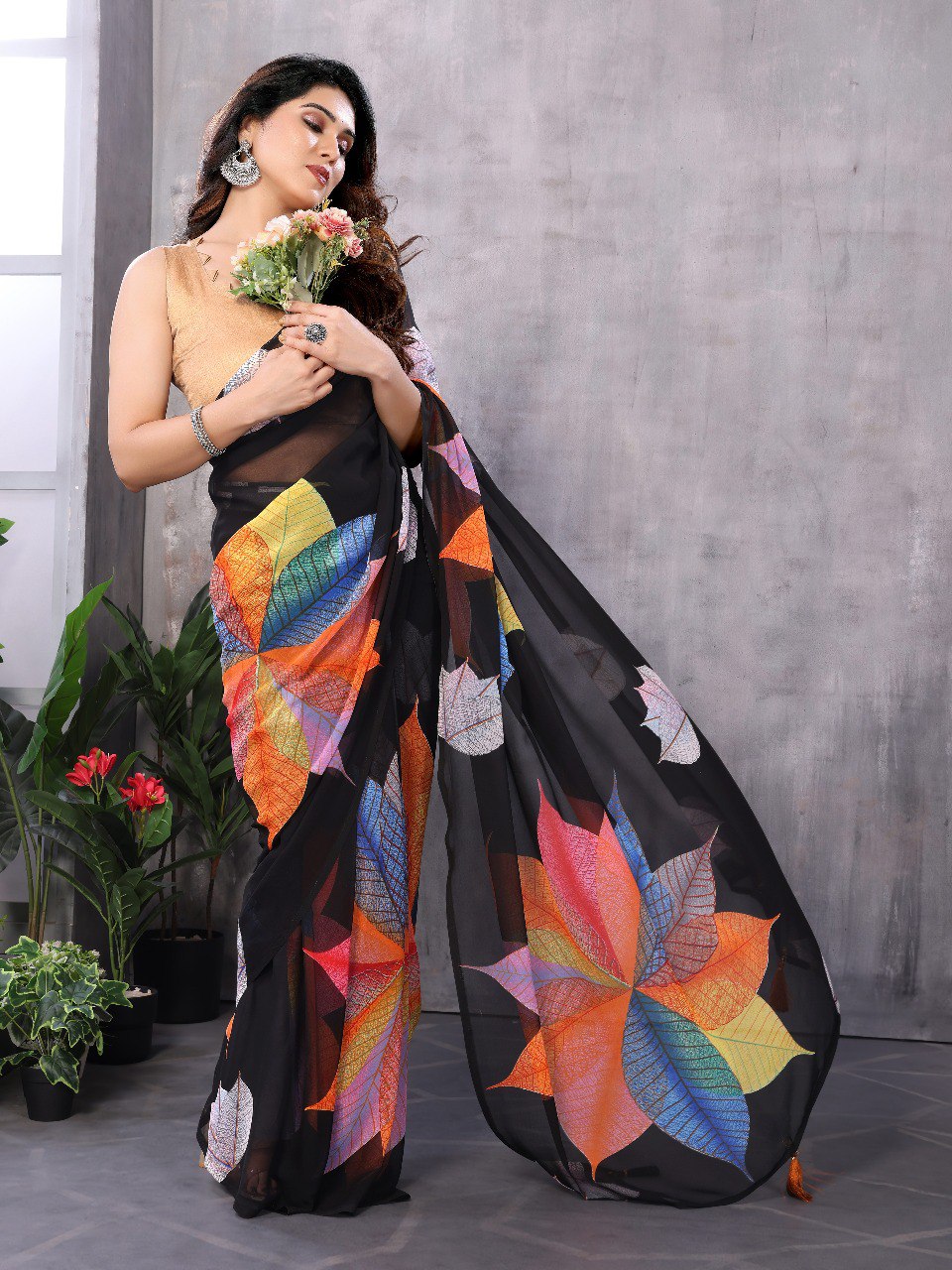 1 MIN READY TO WEAR SAREE IN GEORGETTE WITH BANGLORI BLOUSE
