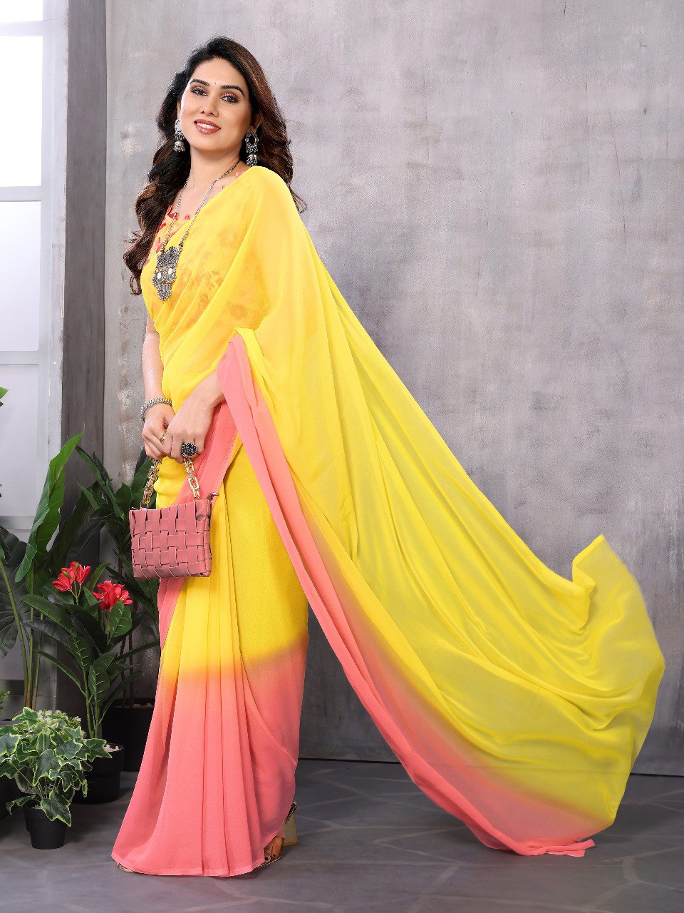 1 MIN READY TO WEAR SAREE IN GEORGETTE WITH BANGLORI BLOUSE