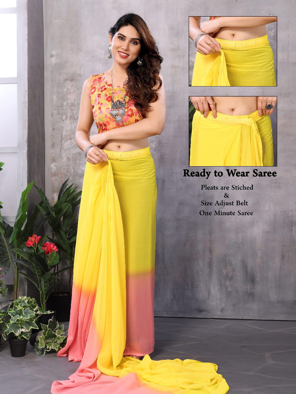 1 MIN READY TO WEAR SAREE IN GEORGETTE WITH BANGLORI BLOUSE