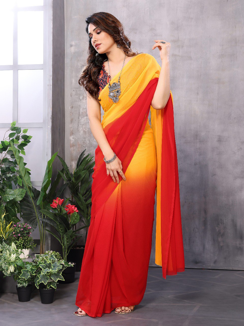 1 MIN READY TO WEAR SAREE IN GEORGETTE WITH BANGLORI BLOUSE
