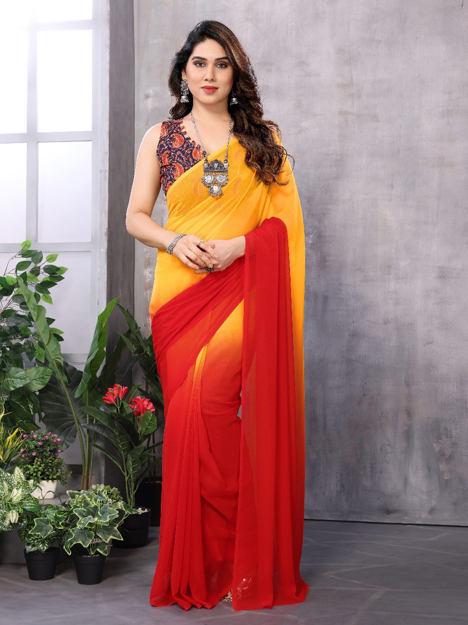 1 MIN READY TO WEAR SAREE IN GEORGETTE WITH BANGLORI BLOUSE