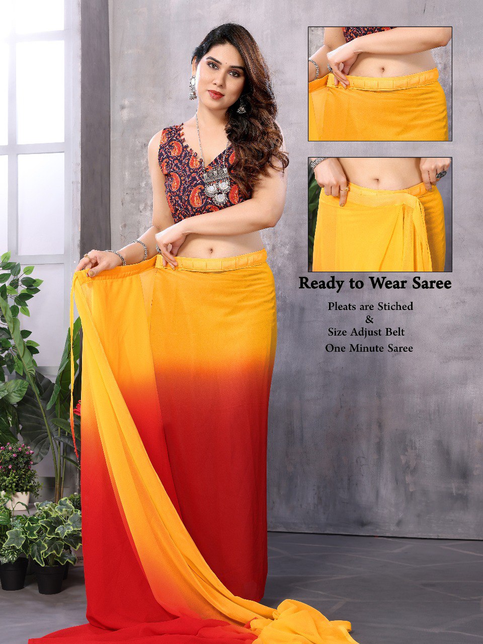 1 MIN READY TO WEAR SAREE IN GEORGETTE WITH BANGLORI BLOUSE