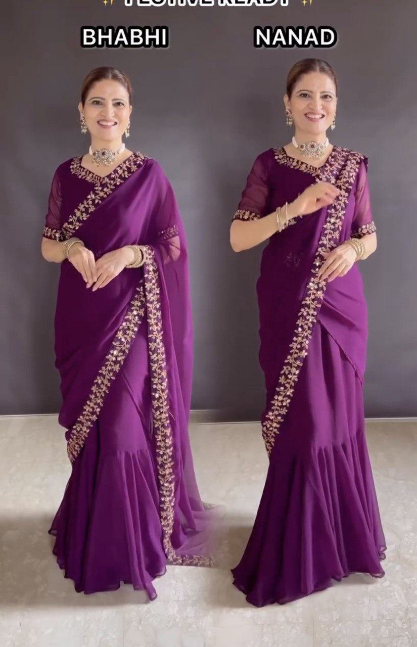 GOWN SAREE 1-MIN READY TO WEAR PREMIUM PRINTED FAUX GEORGETTE