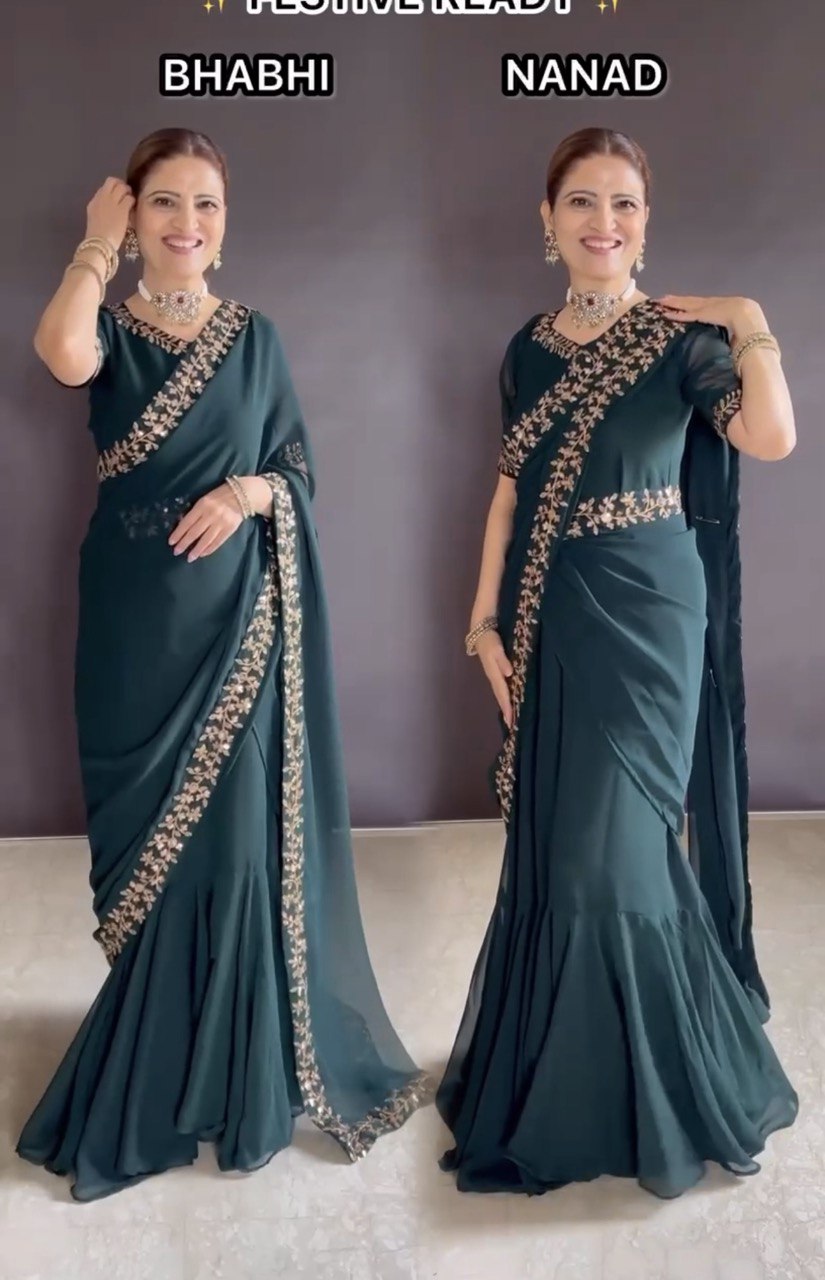 GOWN SAREE 1-MIN READY TO WEAR PREMIUM PRINTED FAUX GEORGETTE