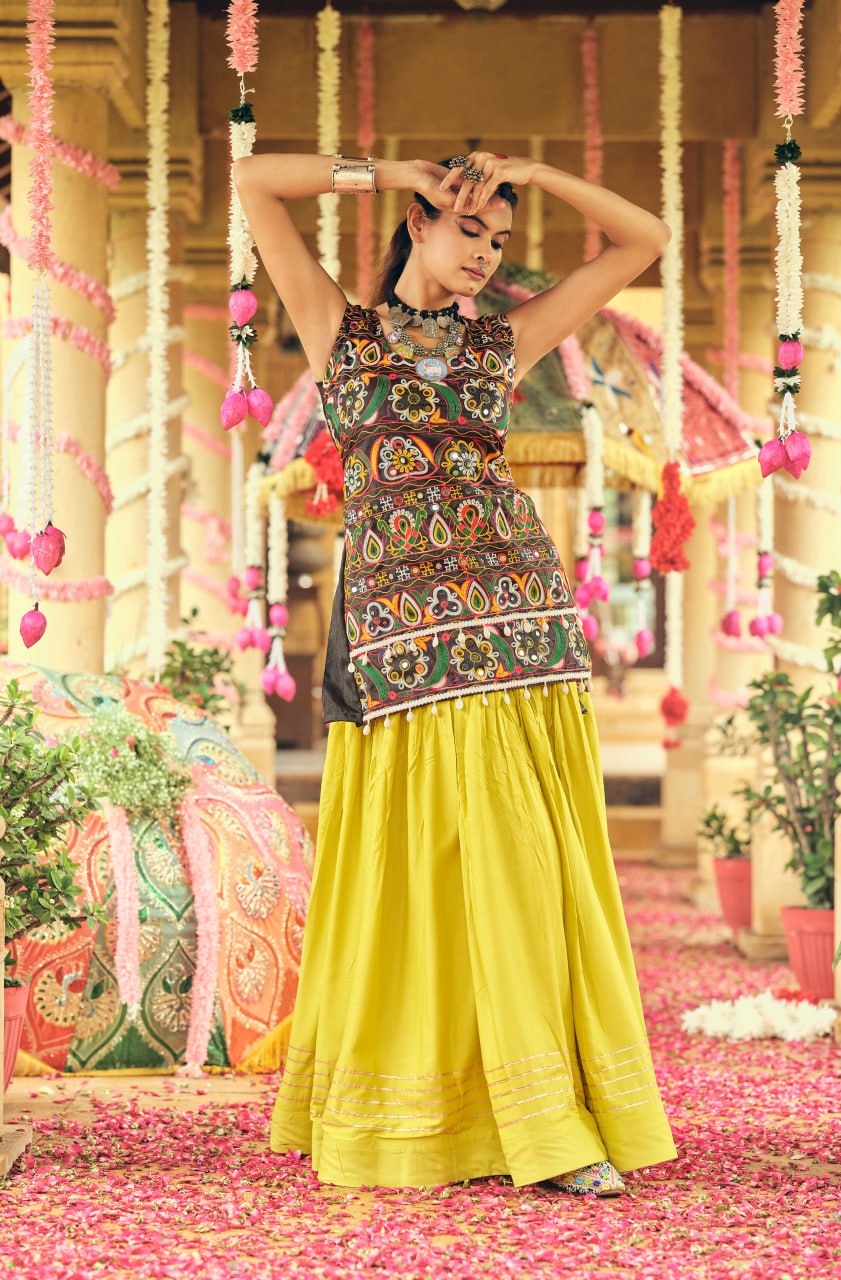PURE RAYON FABRIC FULL FLAIR & GOTA RIBBIN LEHENGA CHOLI SET