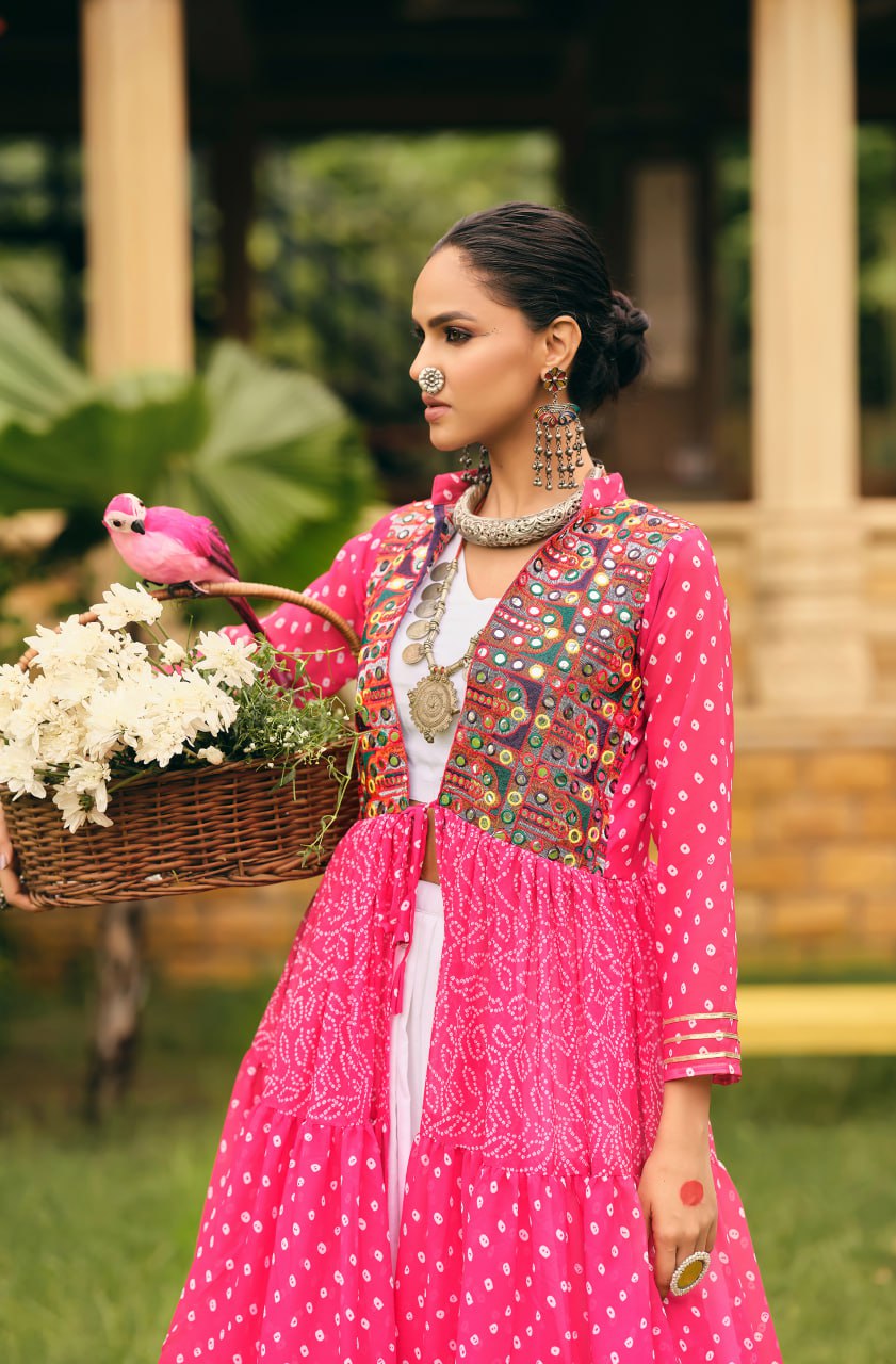 NAVRATRI SPECIAL SHRUG, BLOUSE WITH FULL FLAIR, FULLY STITCHED