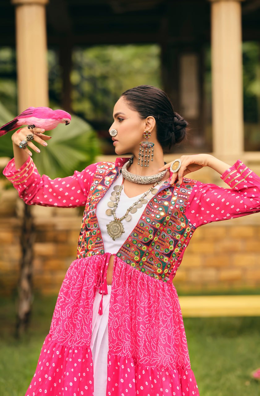 NAVRATRI SPECIAL SHRUG, BLOUSE WITH FULL FLAIR, FULLY STITCHED