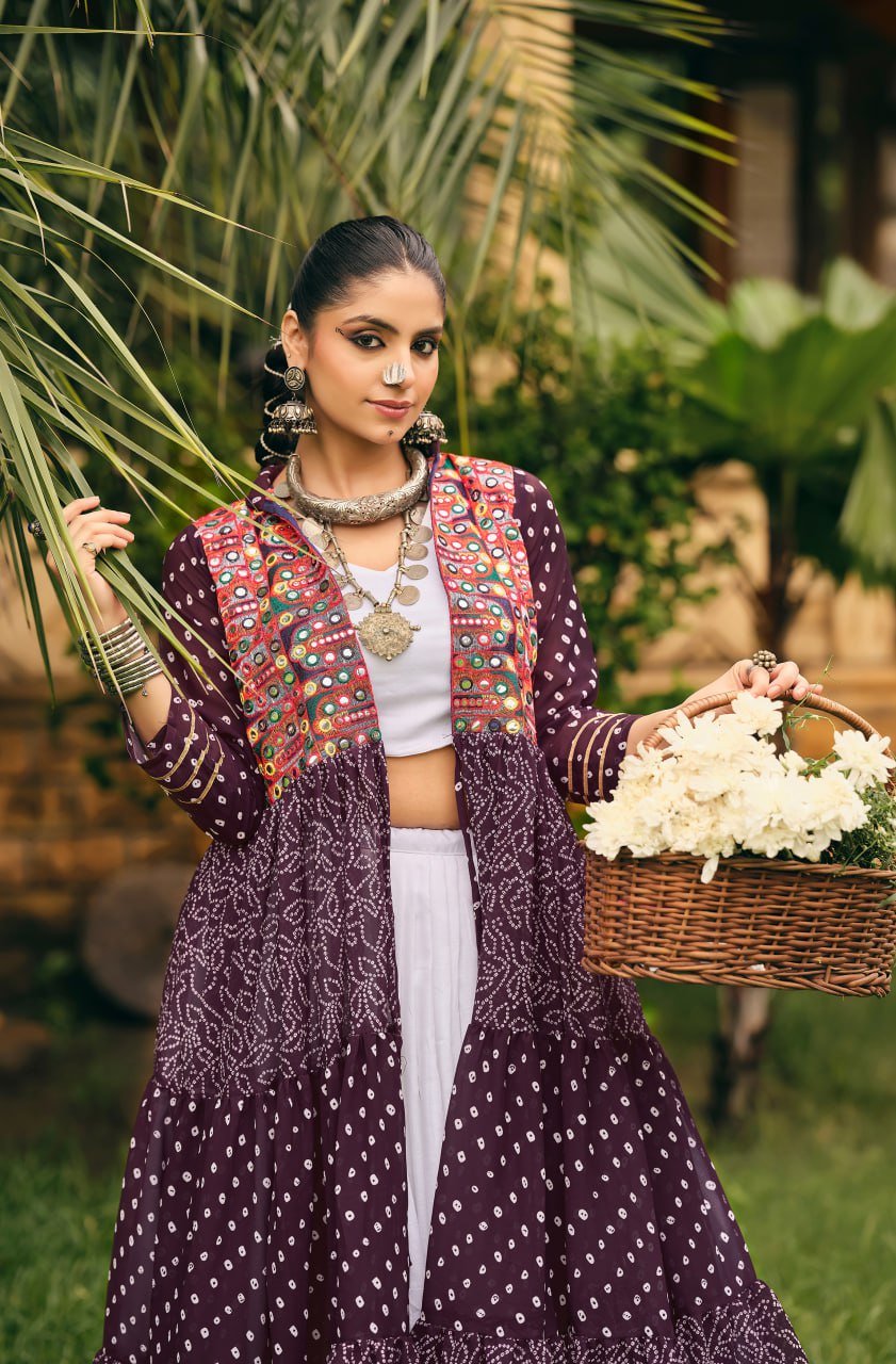 NAVRATRI SPECIAL SHRUG, BLOUSE WITH FULL FLAIR, FULLY STITCHED