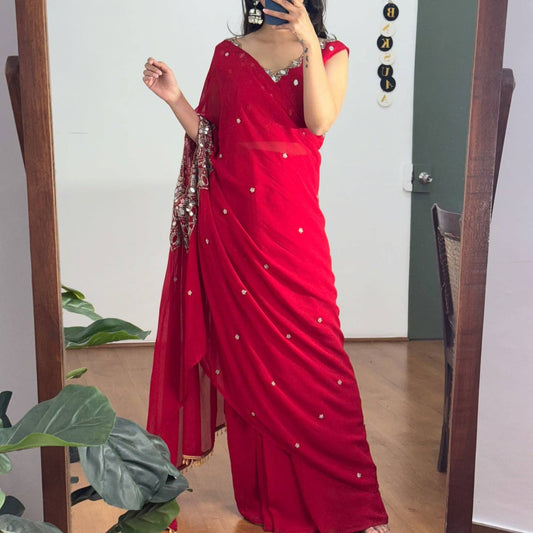 2 STYLES HAND WORKED, DRAPE SAREE WITH STITCHED BLOUSE