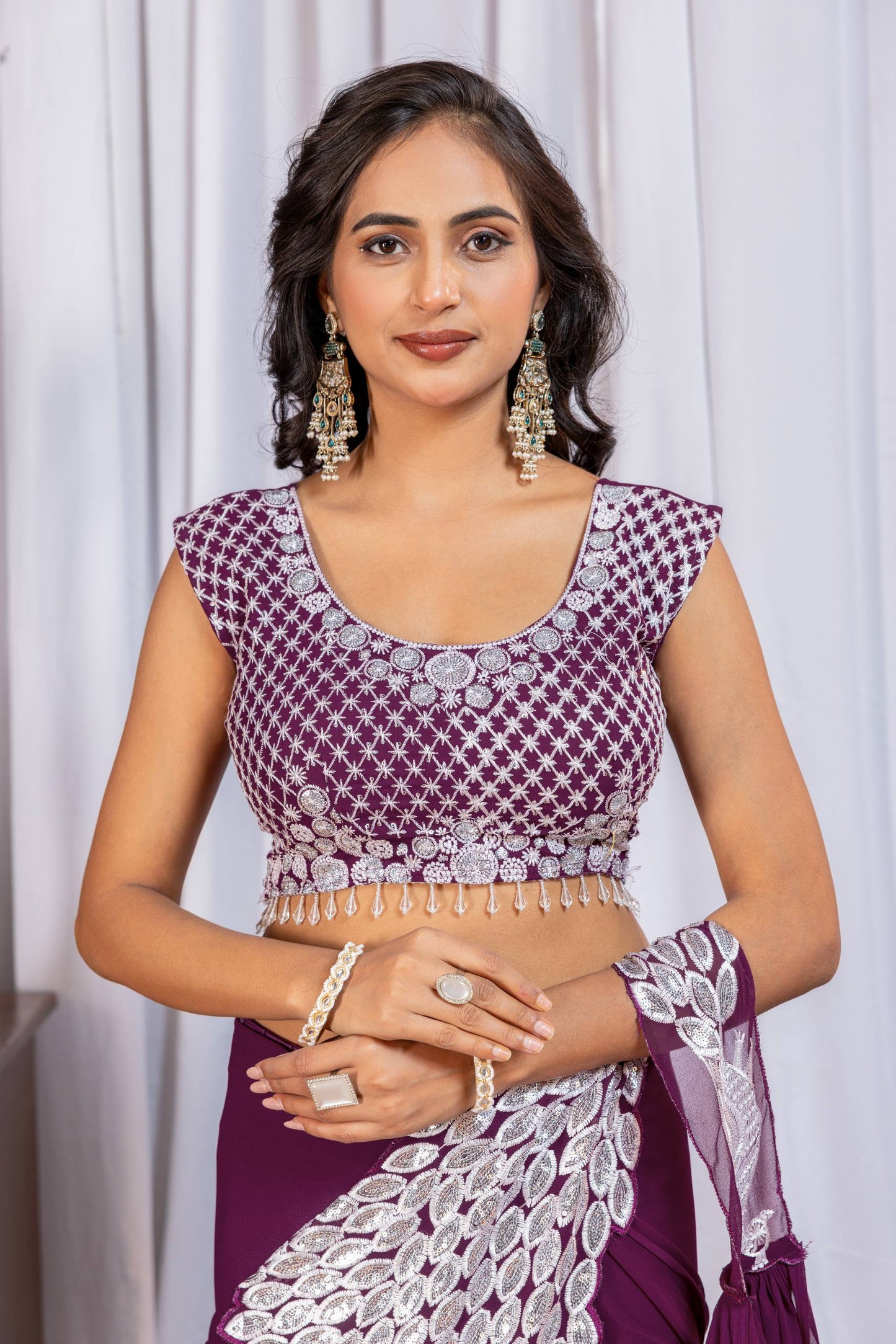 TRENDING READY TO WEAR SAREE WITH FULLY EMBROIDERED STYLIST BLOUSE