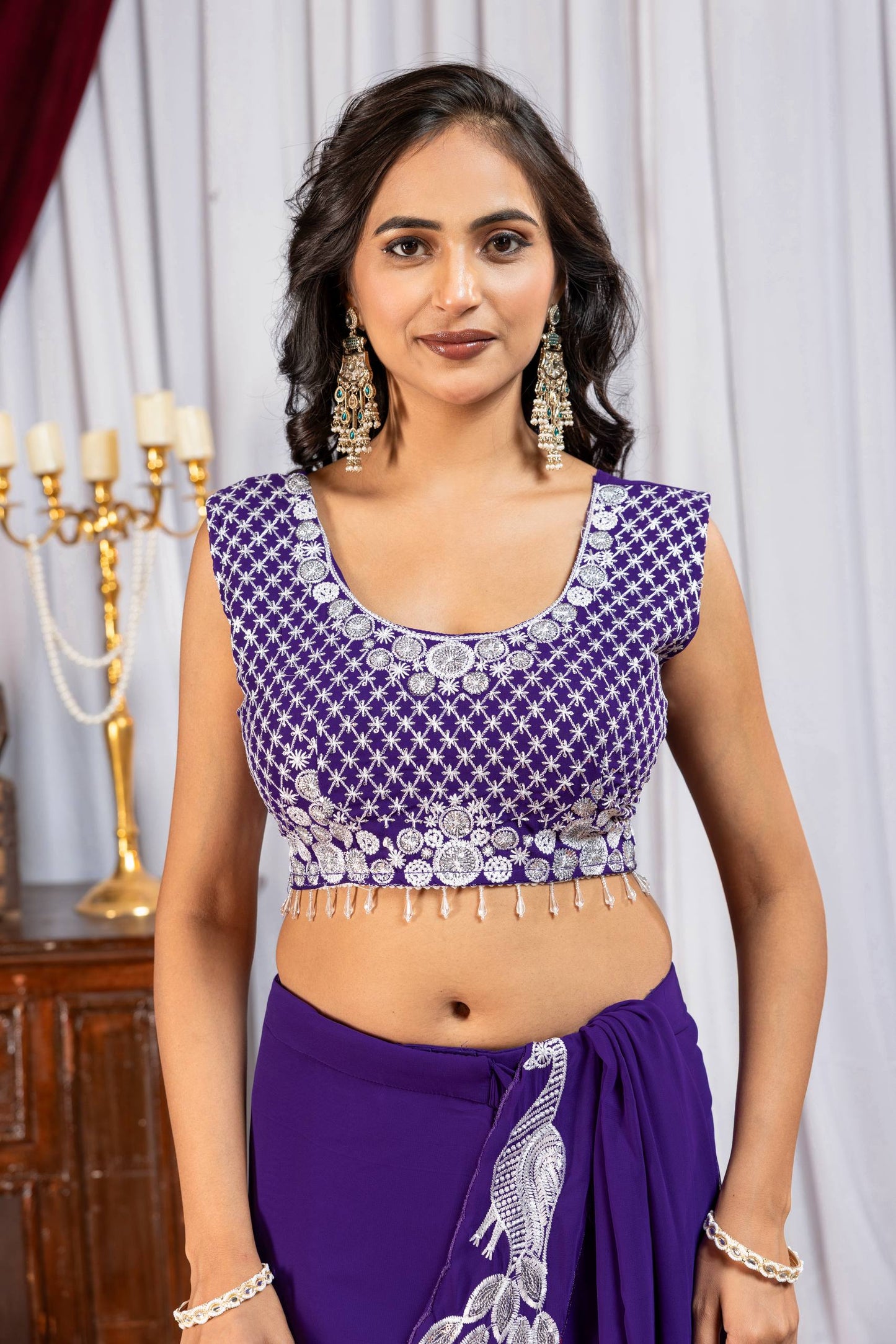 TRENDING READY TO WEAR SAREE WITH FULLY EMBROIDERED STYLIST BLOUSE