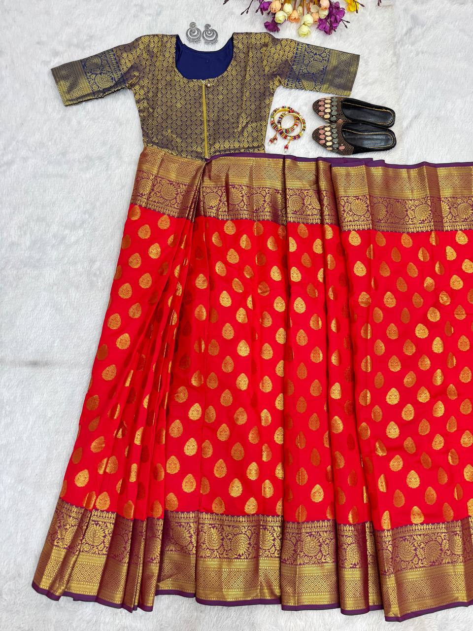 READY-TO-WEAR MYSORE SILK SAREE GOWN-EFFORTLESS PARTY WEAR FOR WOMEN