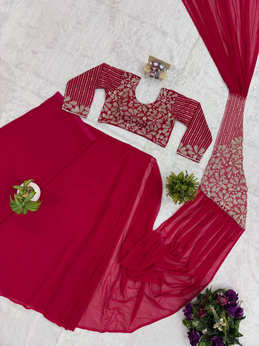 READY TO WEAR SAREE WITH FULLY SEMI-BEADS EMBROIDERED STYLIST BLOUSE