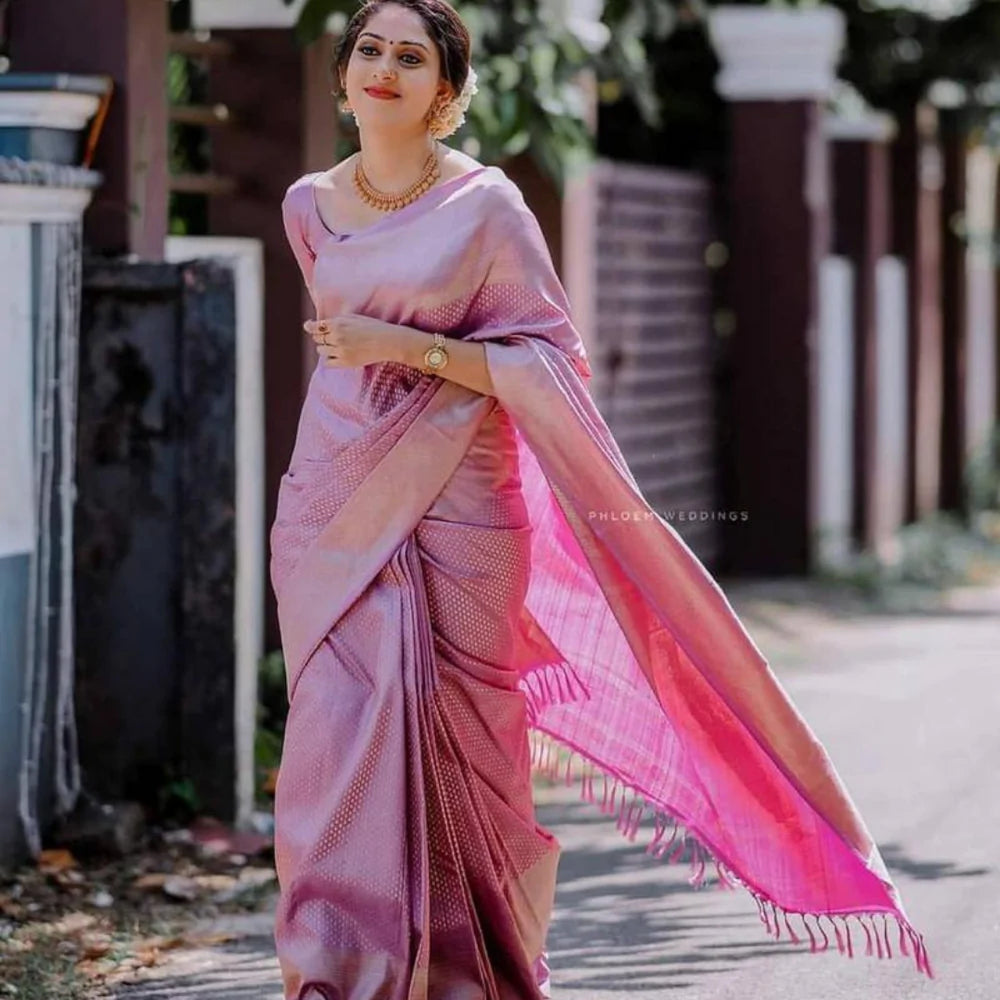 Deep Blush Pink Kanjivaram Silk Saree – Armima