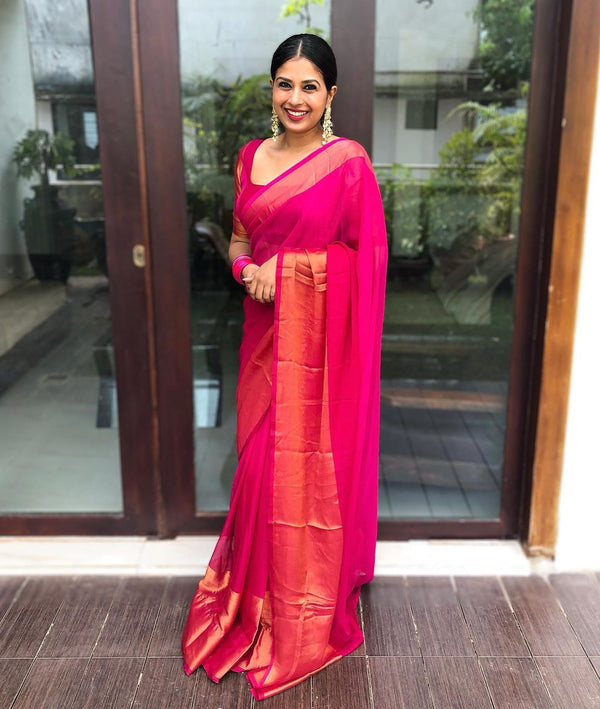1-Min Ready to Wear saree in PREMIUM CHIFFON WITH ZARI PATTA