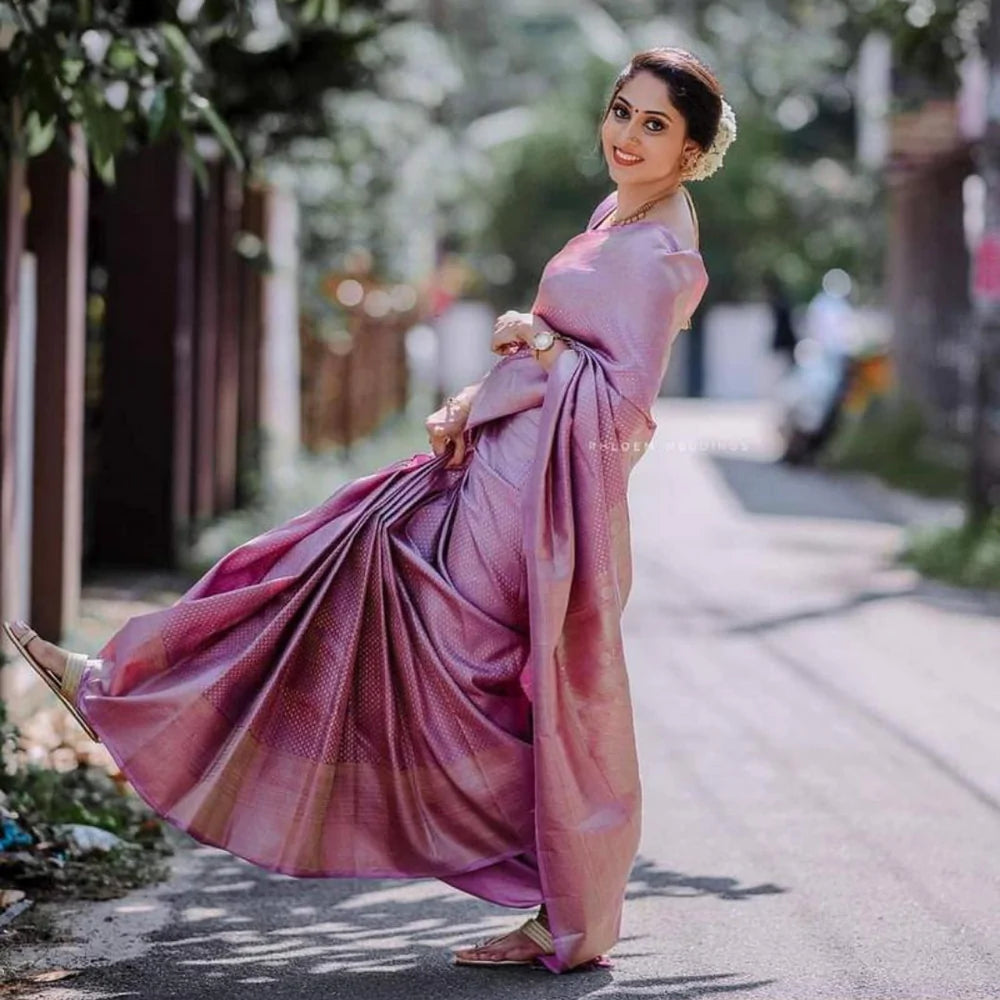 Pink Kanchipuram Soft Silk Saree With Heavy Blouse