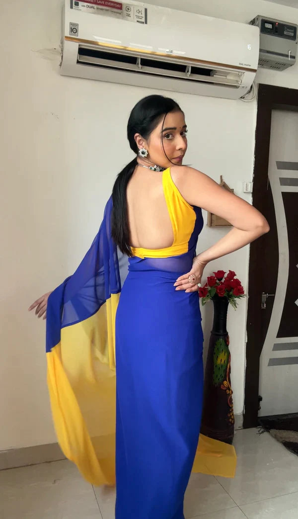 1 MIN READY TO WEAR SAREE IN IMPORTED GEORGETTE WITH HEAVY BLOUSE