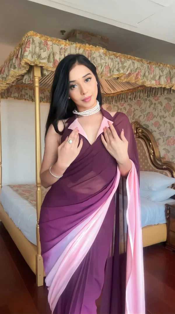 1 MIN READY TO WEAR SAREE IN IMPORTED GEORGETTE WITH HEAVY BLOUSE