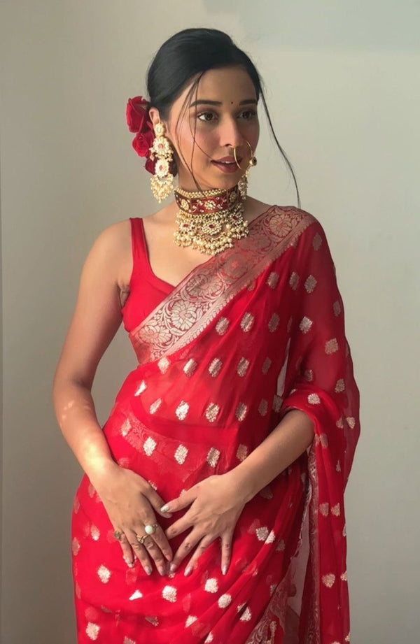 1-Min Ready To Wear Banarasi Silk Saree With Blouse