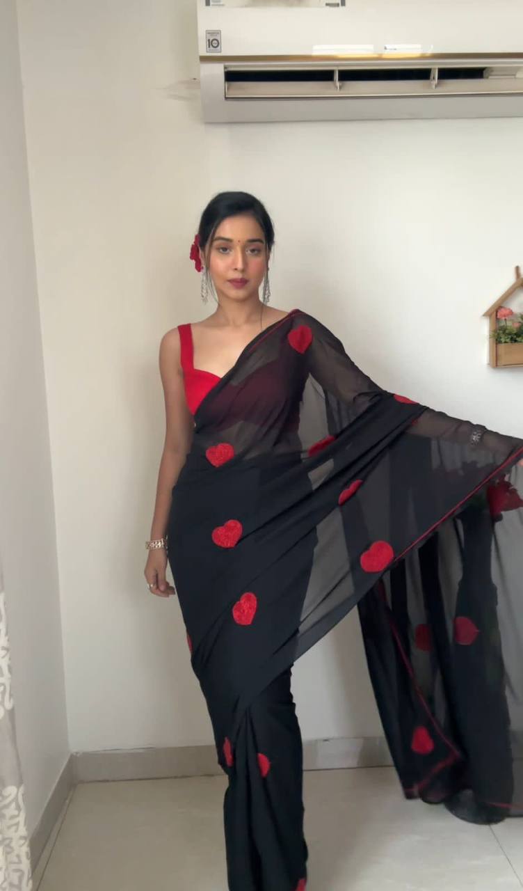 1 MIN READY TO WEAR SAREE IN IMPORTED GEORGETTE WITH HEAVY BLOUSE